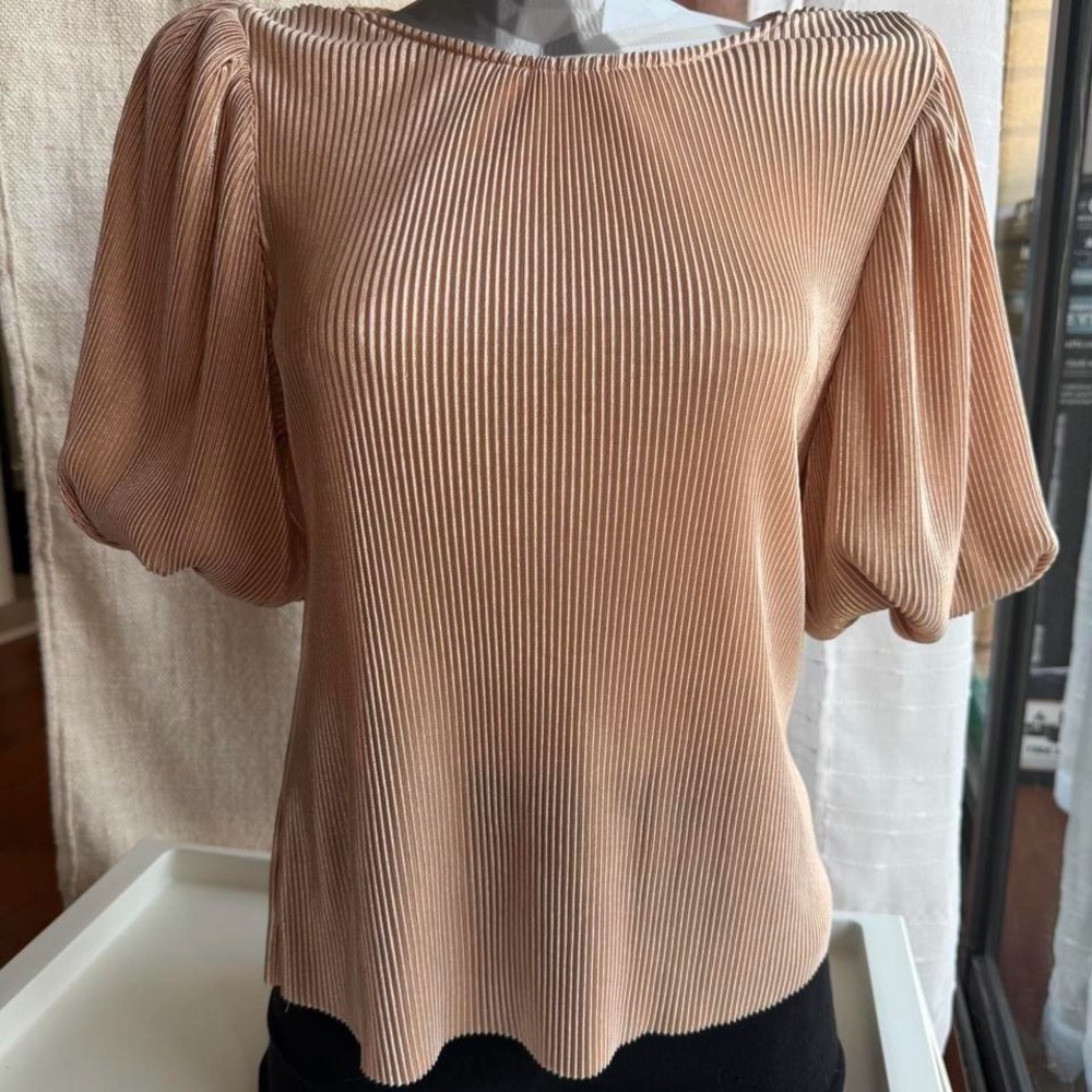Elegant Women's Pleated Blouse - Tan